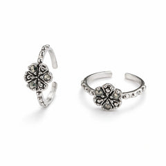 925 Sterling Silver Toe Ring | Petite Floral Marcasite Adjustable Band