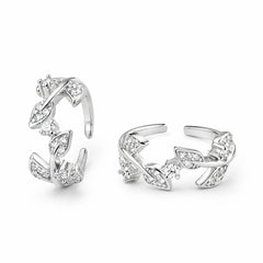 925 Sterling Silver Crystal Leaf Adjustable Ring