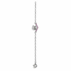 925 Sterling Silver Cat Charm Bracelet with Pink CZ Stones for Women