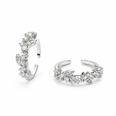 925 Sterling Silver Floral Crystal Adjustable Ring
