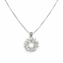 925 Sterling Silver Pearl & Cubic Zirconia Wreath Pendant Necklace for Women