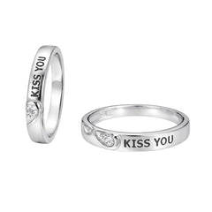 925 Sterling Silver Kiss You Engraved Couple Rings with Cubic Zirconia