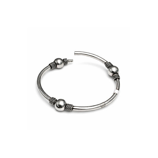 925 Sterling Silver Beaded Open Bangle Bracelet with Oxidized Spacer Detailing