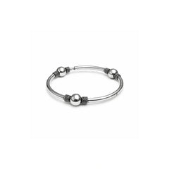 925 Sterling Silver Beaded Open Bangle Bracelet with Oxidized Spacer Detailing