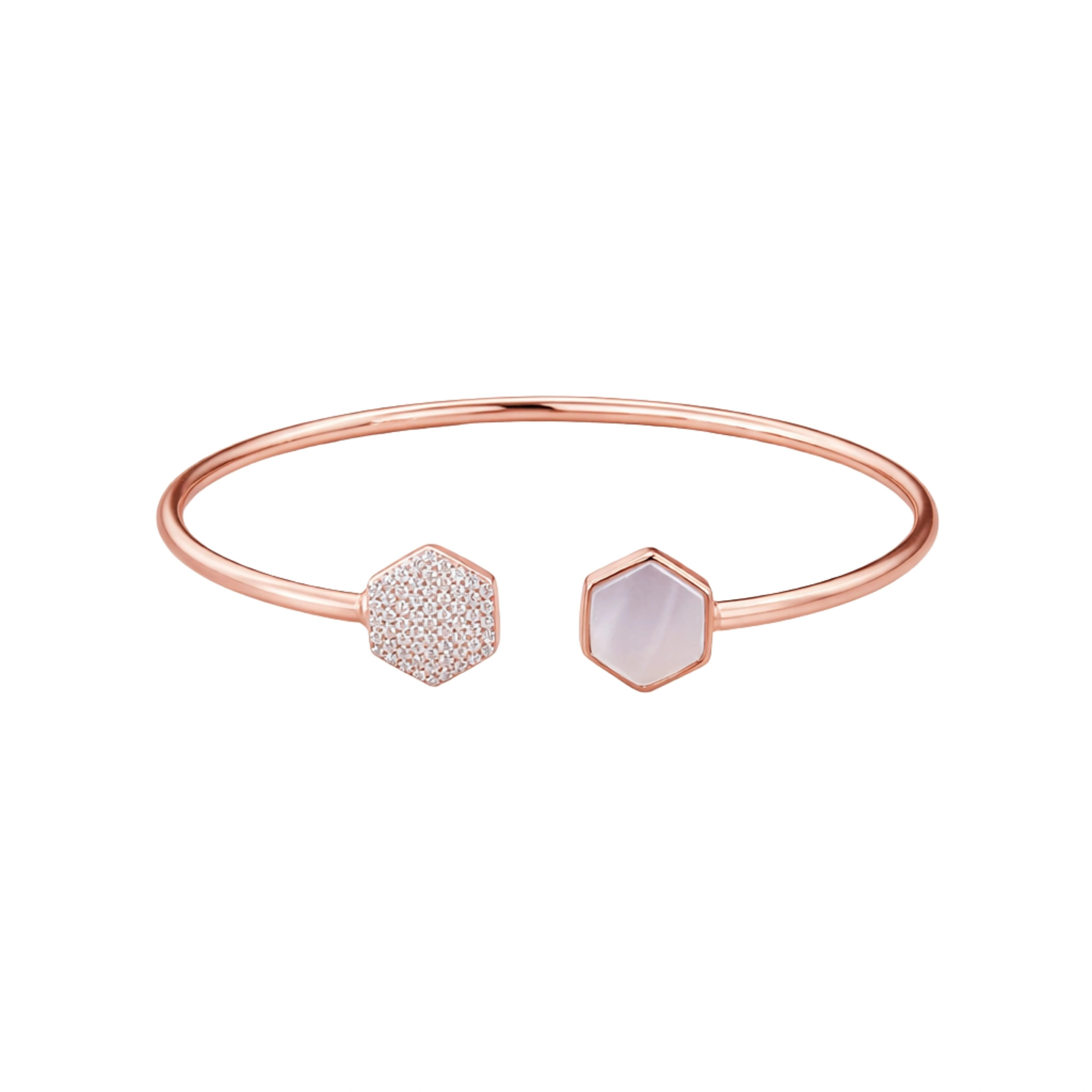 925 Sterling Silver Rose Gold Hexagon Open Kada
