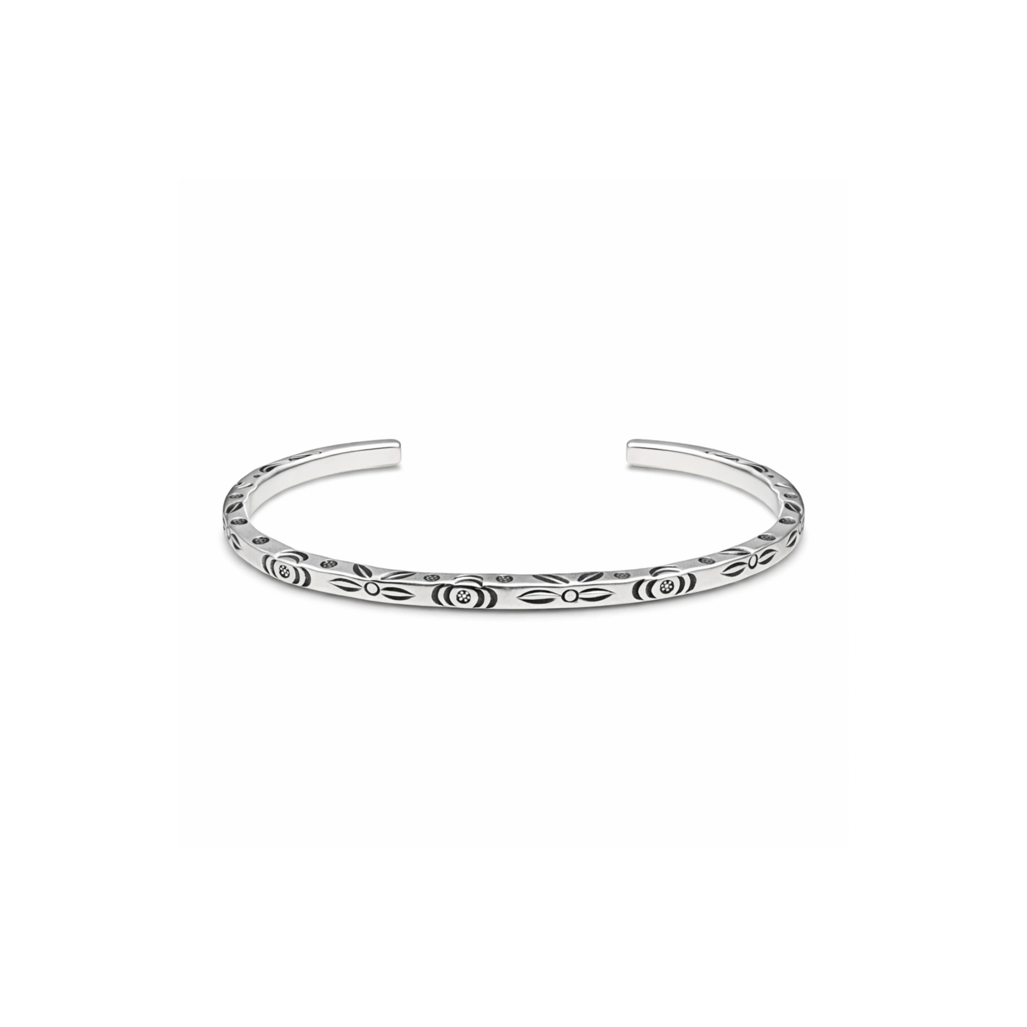 925 Sterling Silver Floral Engraved Open Cuff Bangle Bracelet for Women