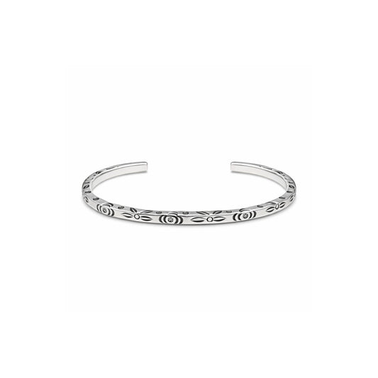 925 Sterling Silver Floral Engraved Open Cuff Bangle Bracelet for Women