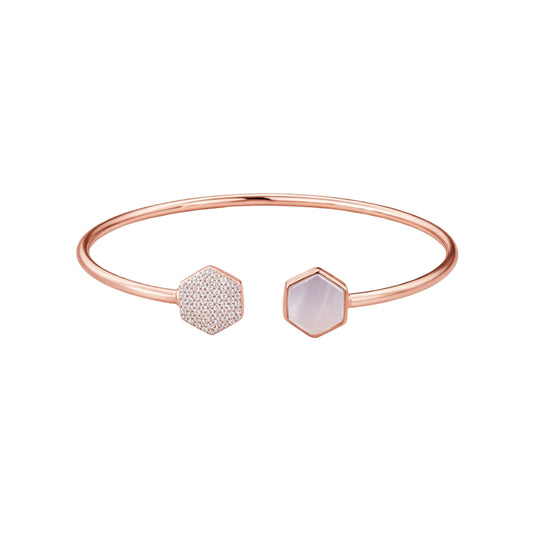 925 Sterling Silver Rose Gold Hexagon Open Kada