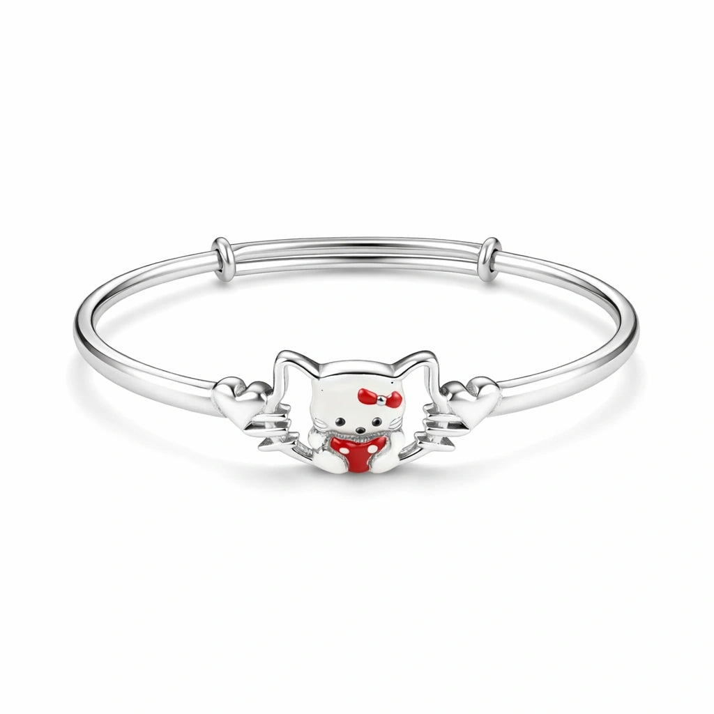 925 Sterling Silver Kids Cute Cat Kadali Bracelet