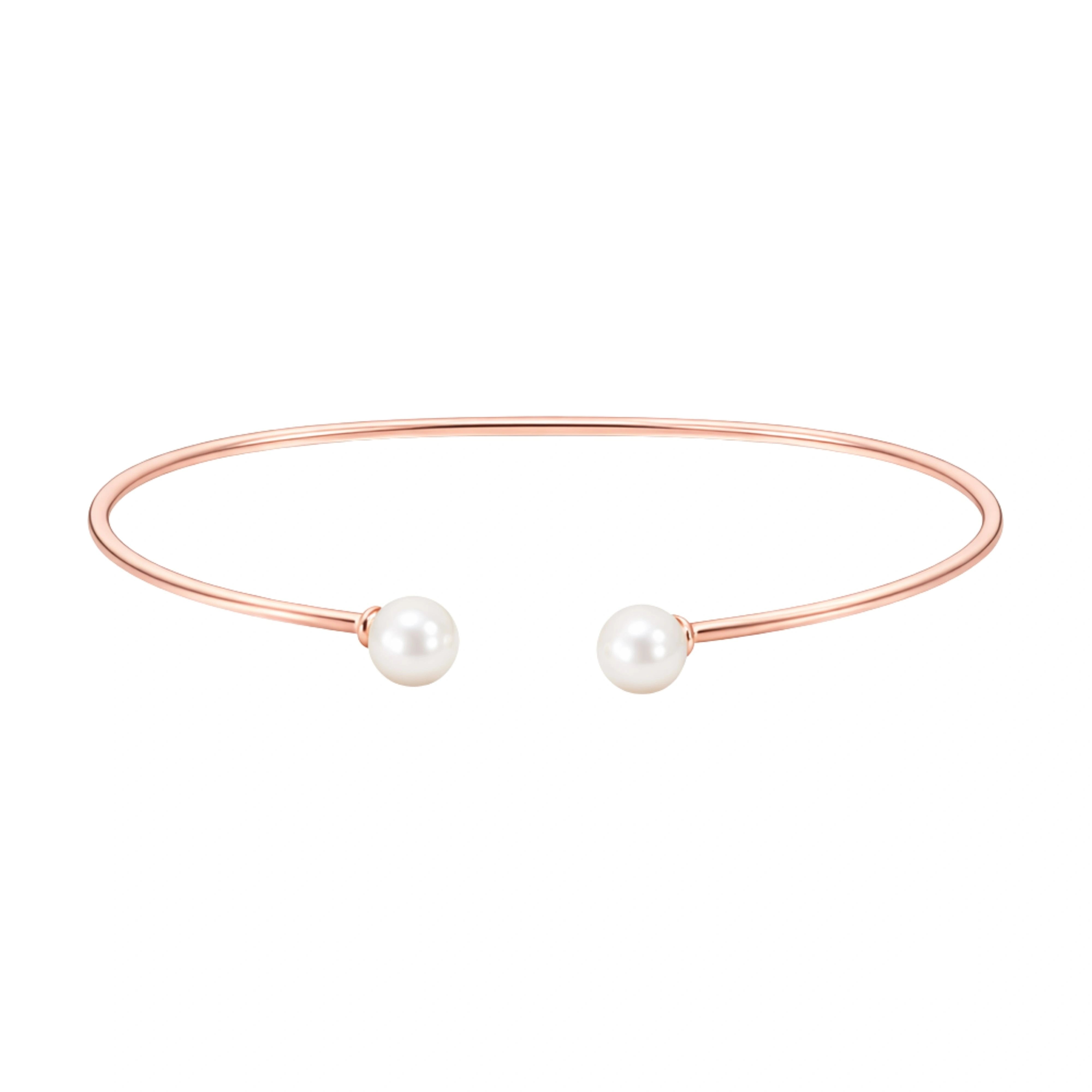 925 Sterling Silver Rose Gold Pearl Open Kada
