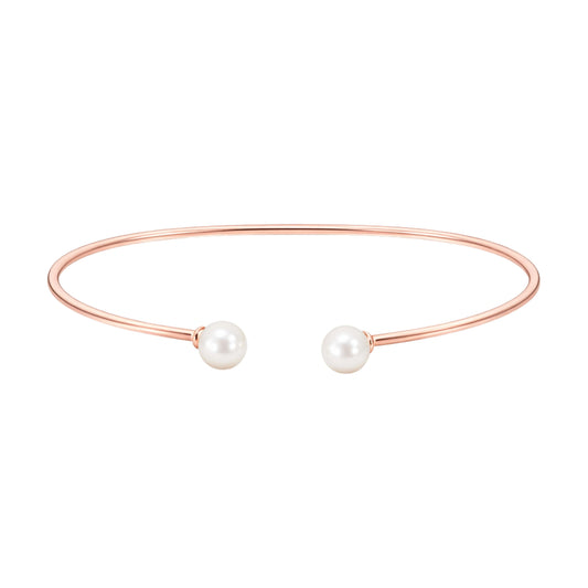 925 Sterling Silver Rose Gold Pearl Open Kada