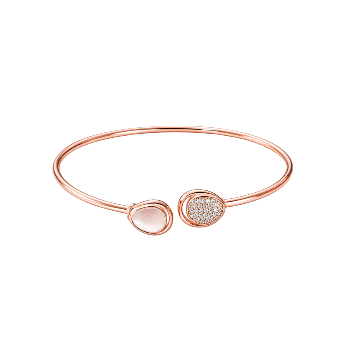 925 Sterling Silver Rose Gold Plated Open Kada for Women with CZ Stones