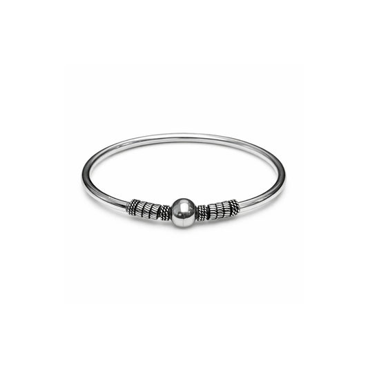 925 Sterling Silver Bead Bangle Bracelet with Oxidized Detailing for Women
