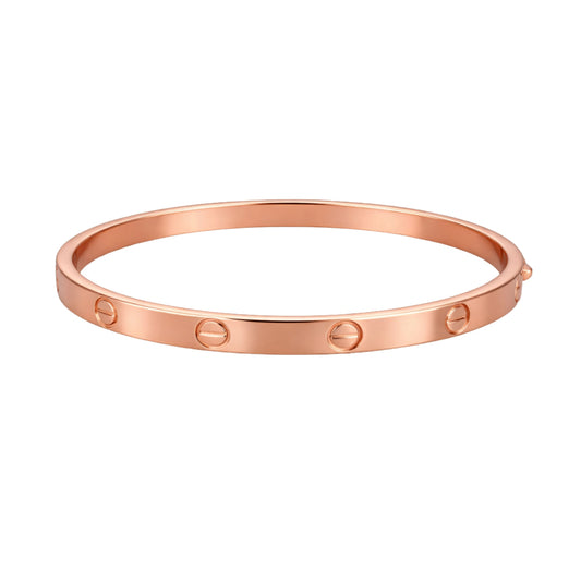 925 Sterling Silver Rose Gold Screw Design Kada Bracelet for Women