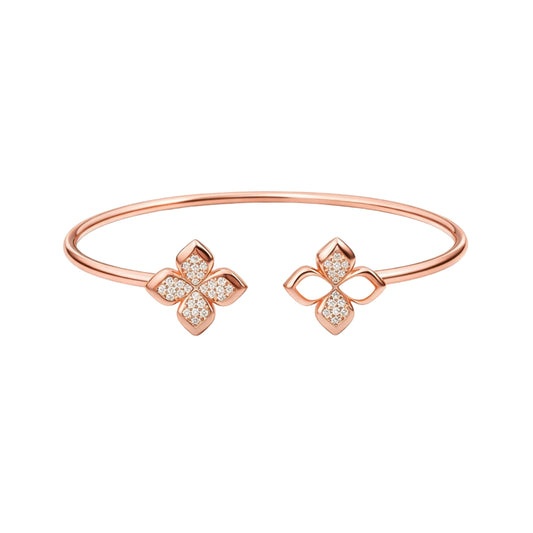 925 Sterling Silver Rose Gold Clover Flower Open Kada for Women