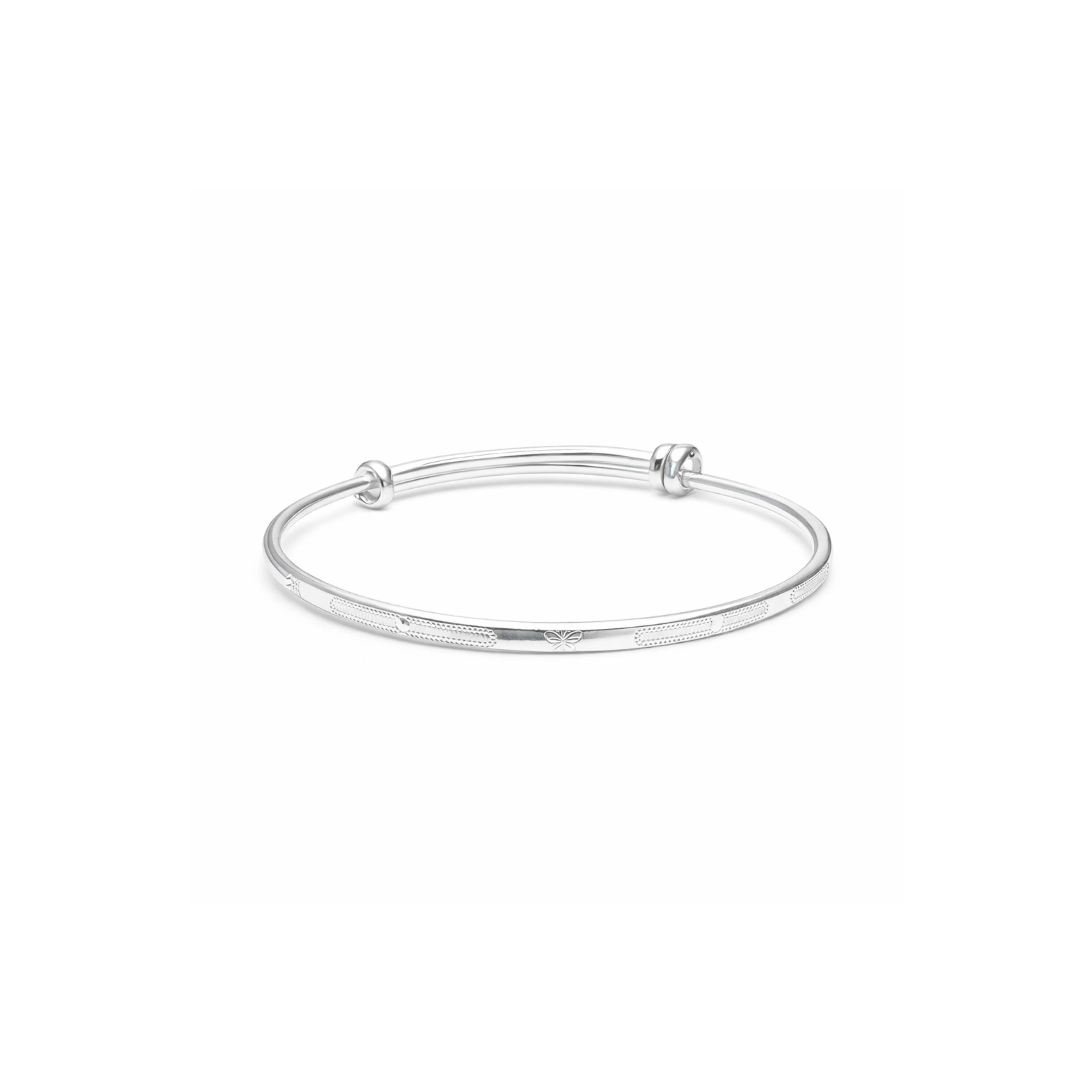 925 Sterling Silver Adjustable Kada for Women | Engraved Minimal Silver Bangle