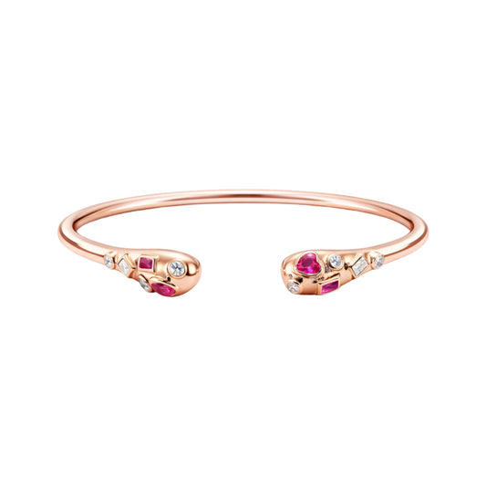 925 Sterling Silver Rose Gold Open Kada with Pink & CZ Stones