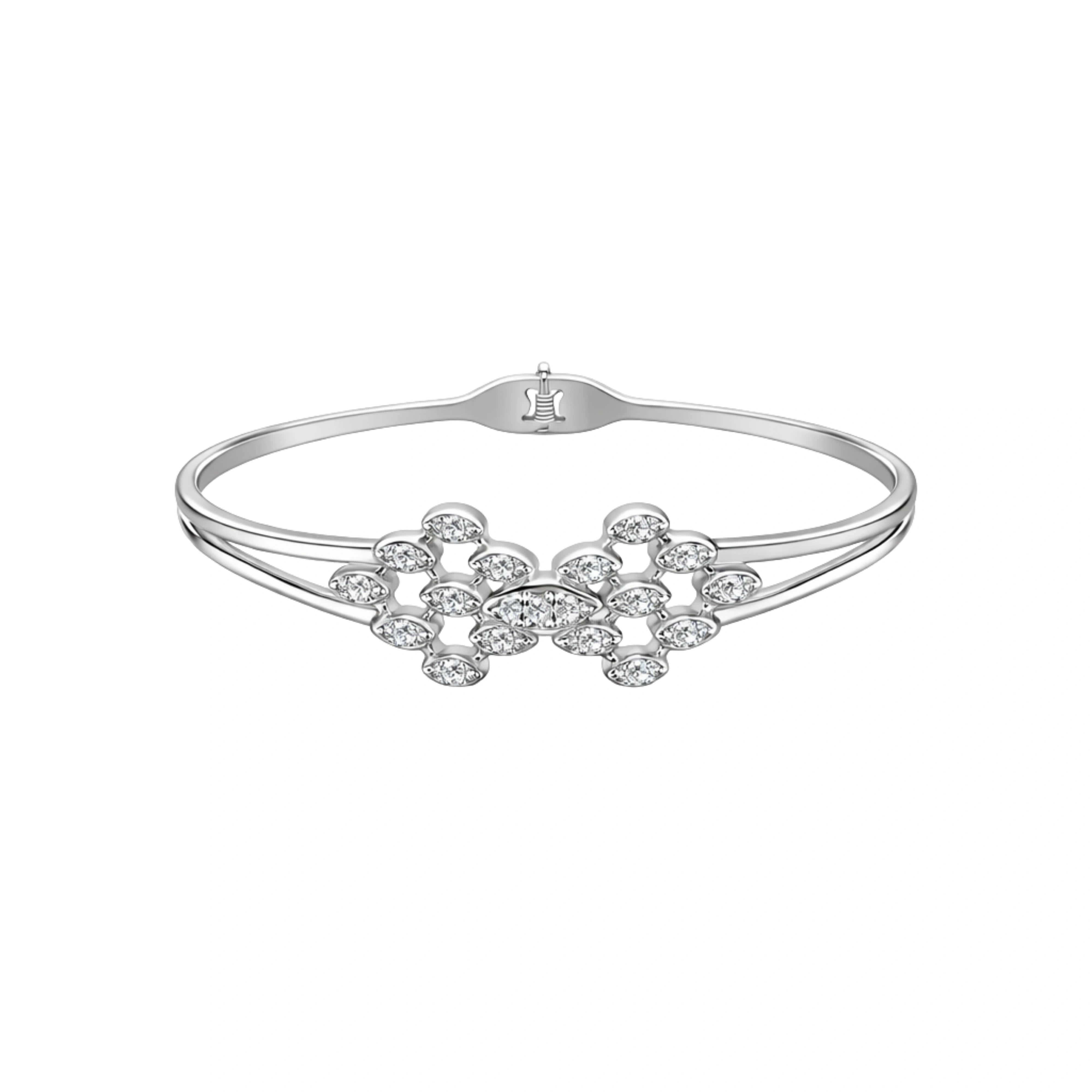 925 Sterling Silver Floral CZ Kada Bracelet