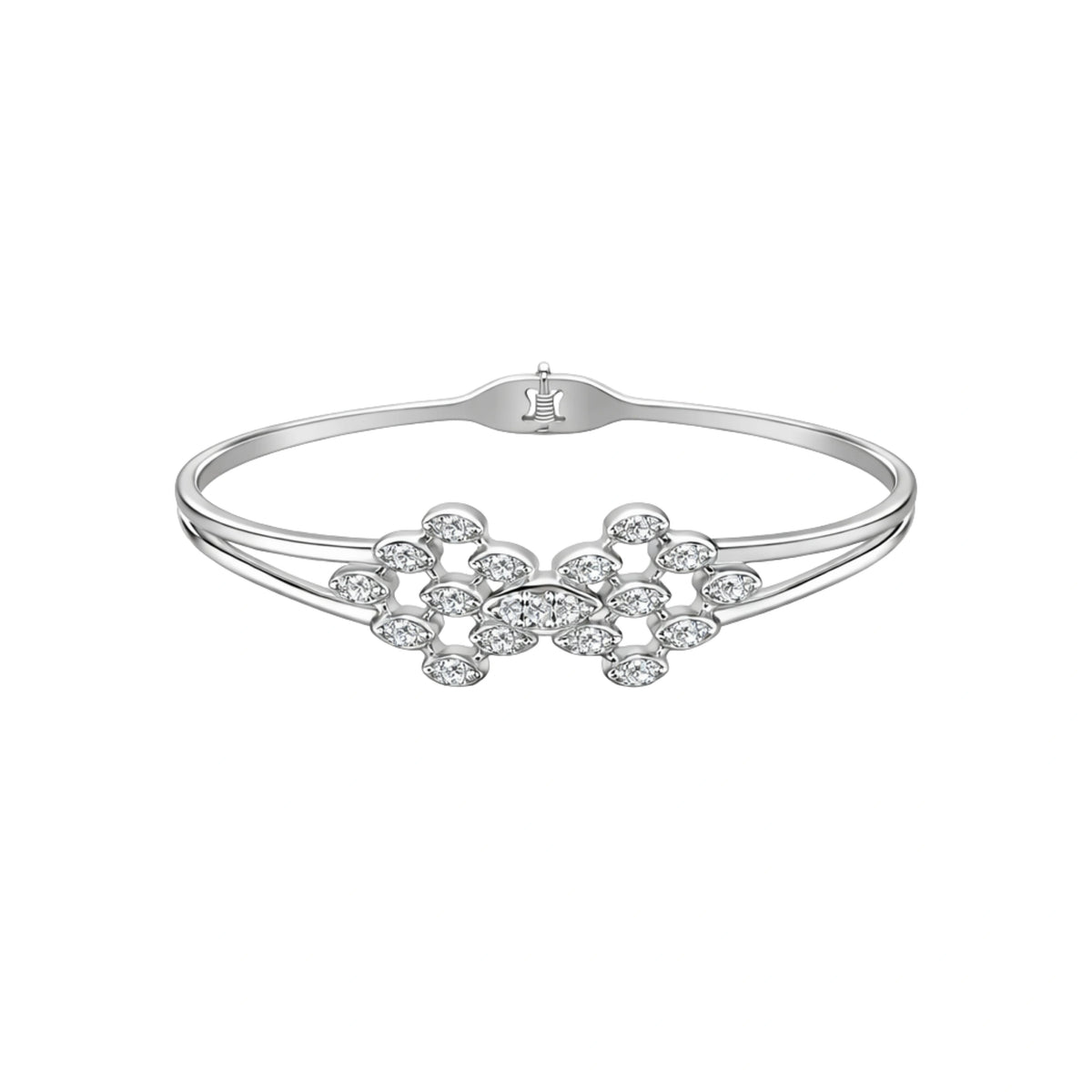 925 Sterling Silver Floral CZ Kada Bracelet