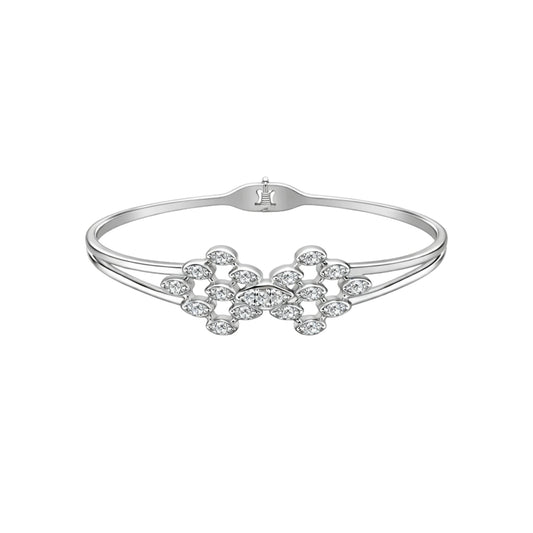 925 Sterling Silver Floral CZ Kada Bracelet