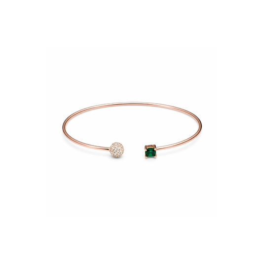 Rose Gold Plated Open Cuff Bracelet with Green Stone & Crystal Ball