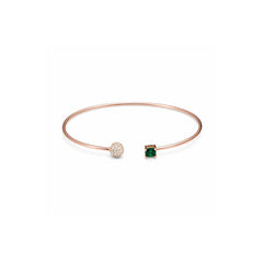 925 Silver Rose Gold Plated Open Cuff Bracelet with Green Stone & Crystal Ball