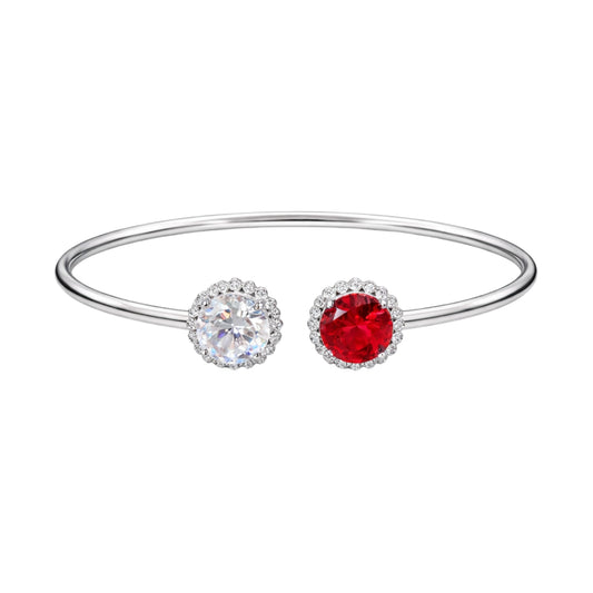 925 Sterling Silver Dual Stone Open Kada with Red & White CZ
