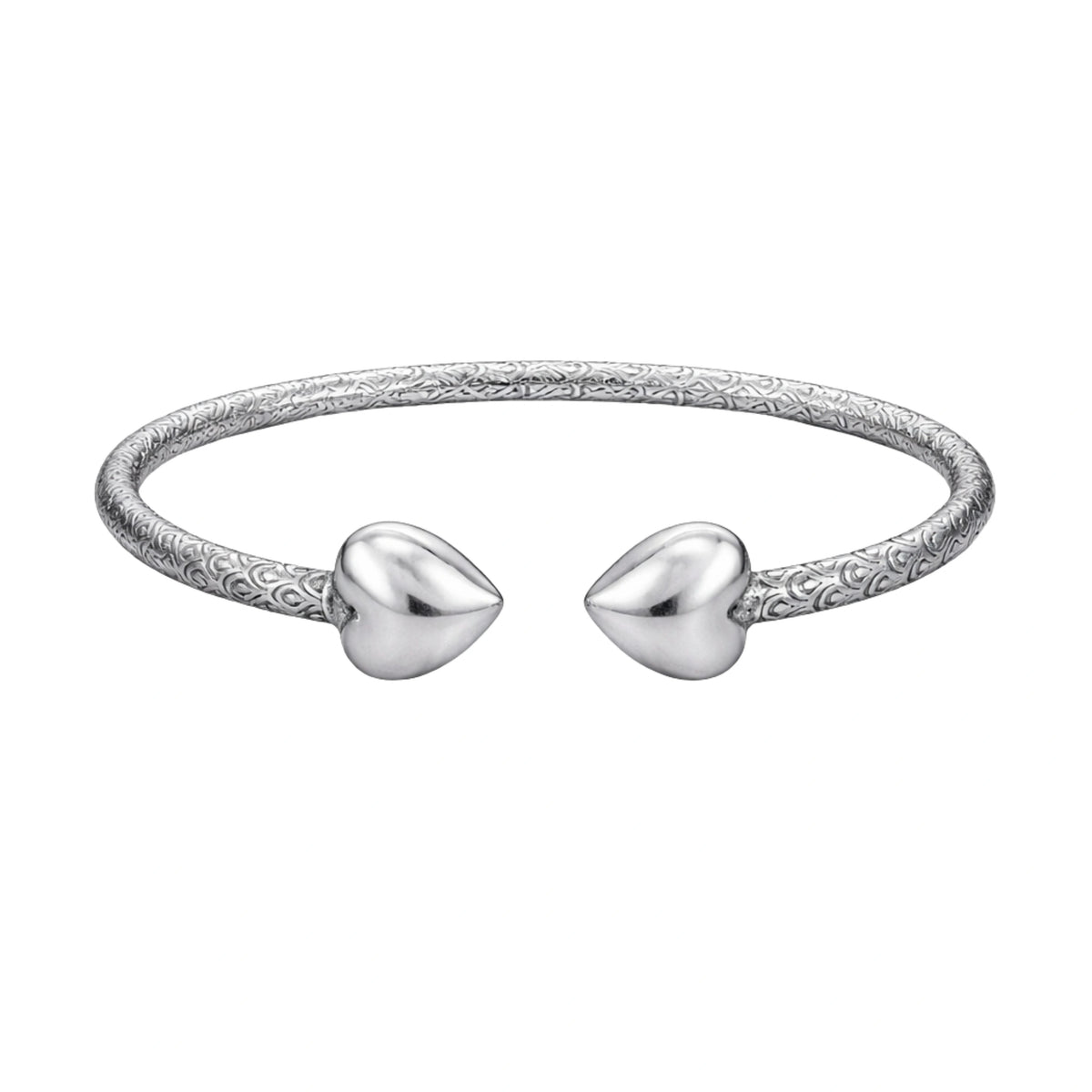 925 Sterling Silver Heart Design Open Kada for Women