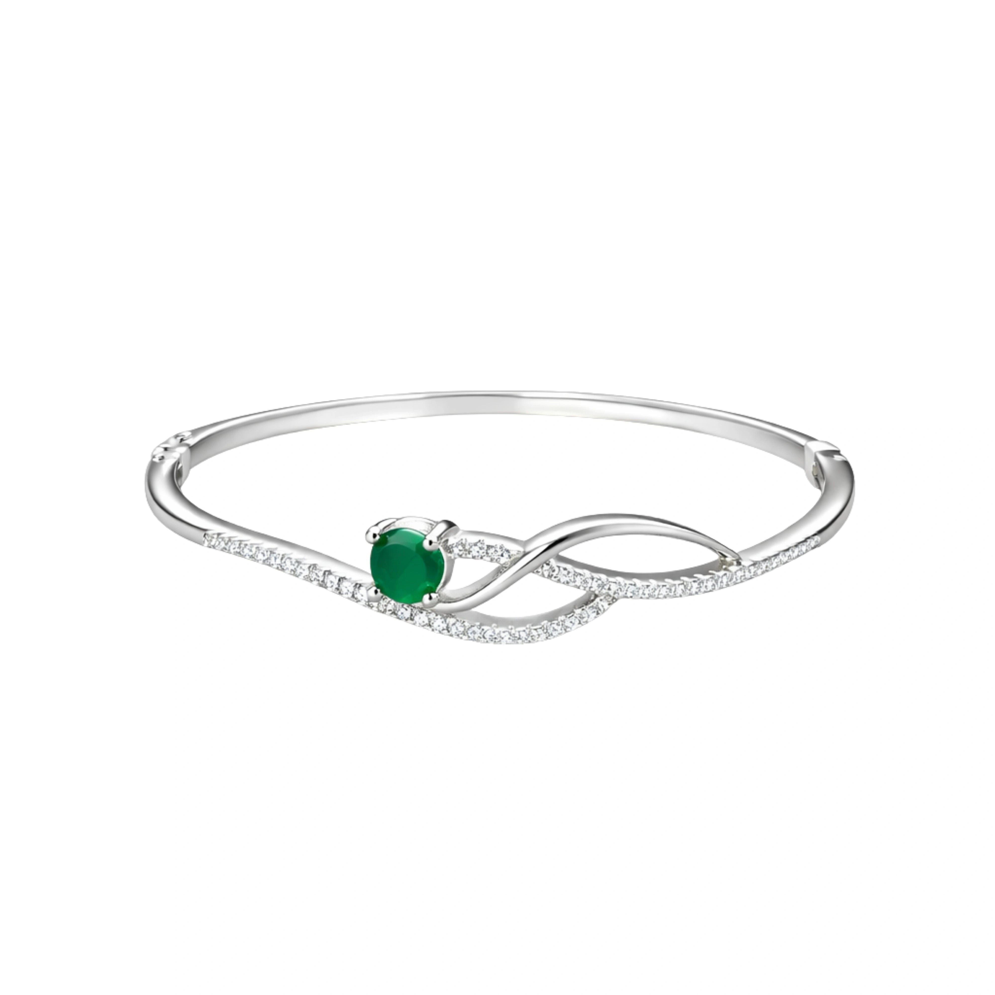 925 Sterling Silver Green Stone Infinity Kada Bracelet