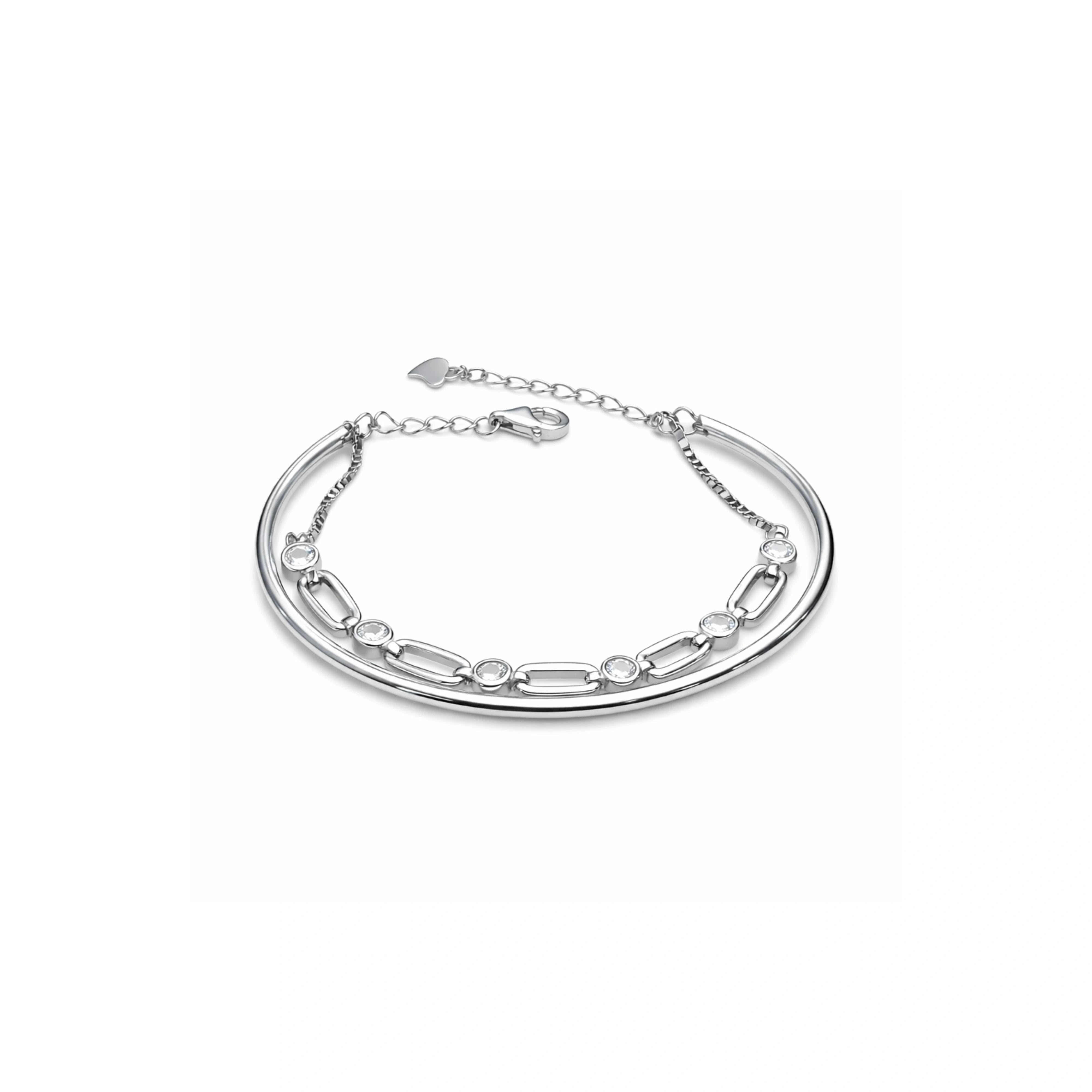 925 Silver Layered Chain Bracelet for Women with Crystal Stone Links