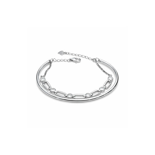 Silver Layered Chain Bracelet for Women with Crystal Stone Links