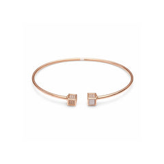 925 Silver Rose Gold Plated Open Cuff Bracelet for Women with Crystal Cube Ends