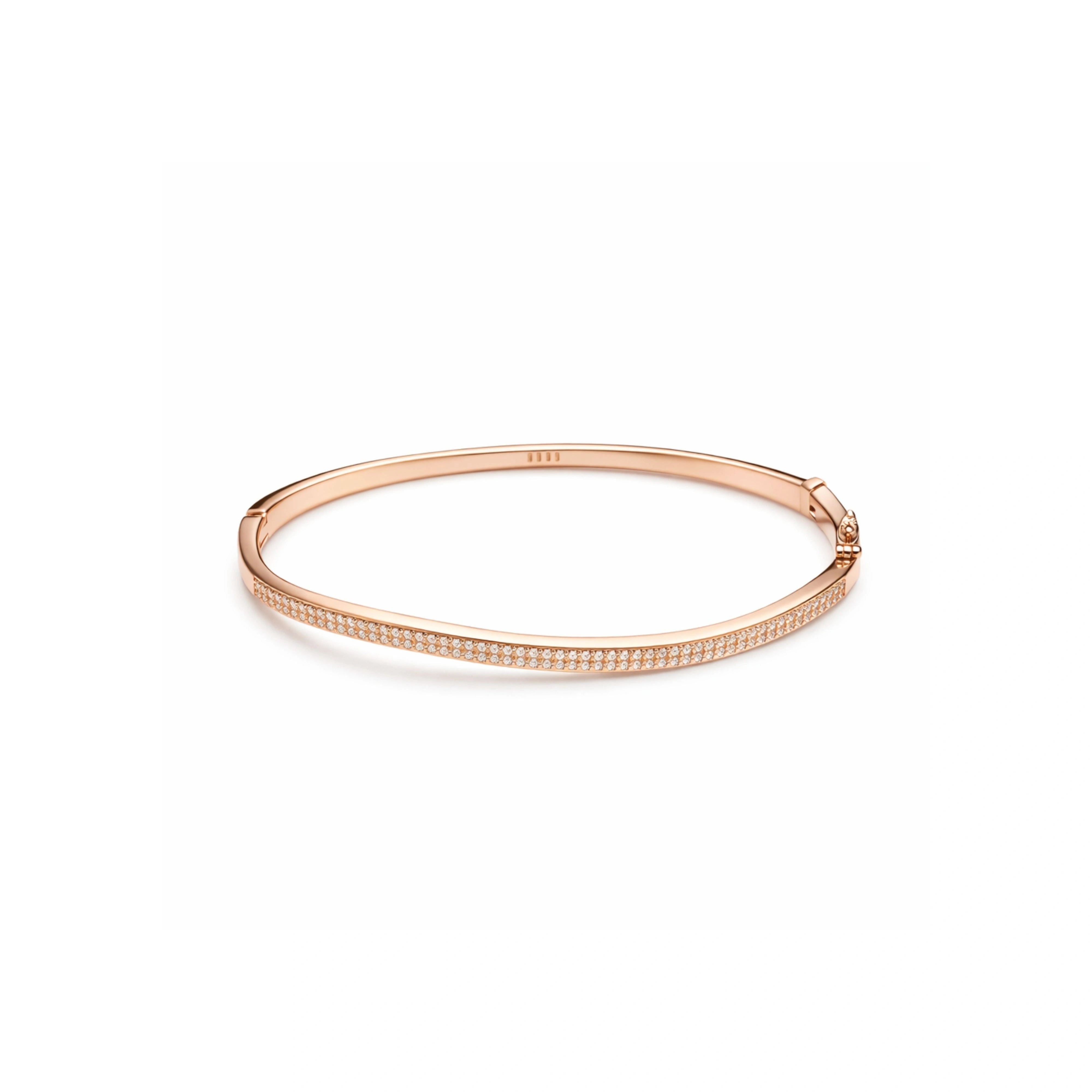 925 Silver Rose Gold Plated Crystal Studded Slim Bangle Bracelet for Women