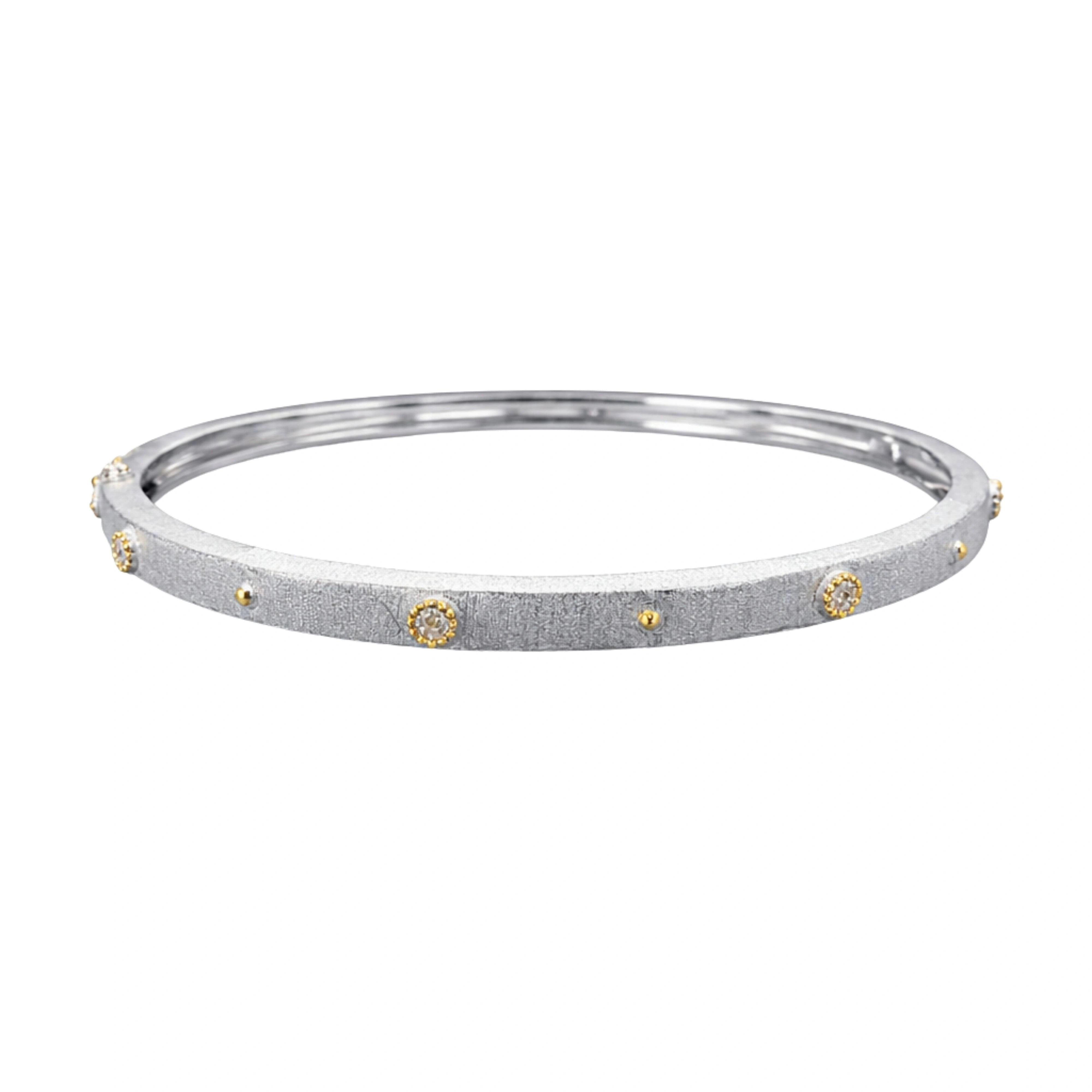925 Sterling Silver Dual Tone Textured Stone Kada