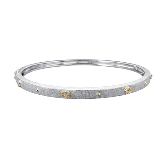 925 Sterling Silver Dual Tone Textured Stone Kada