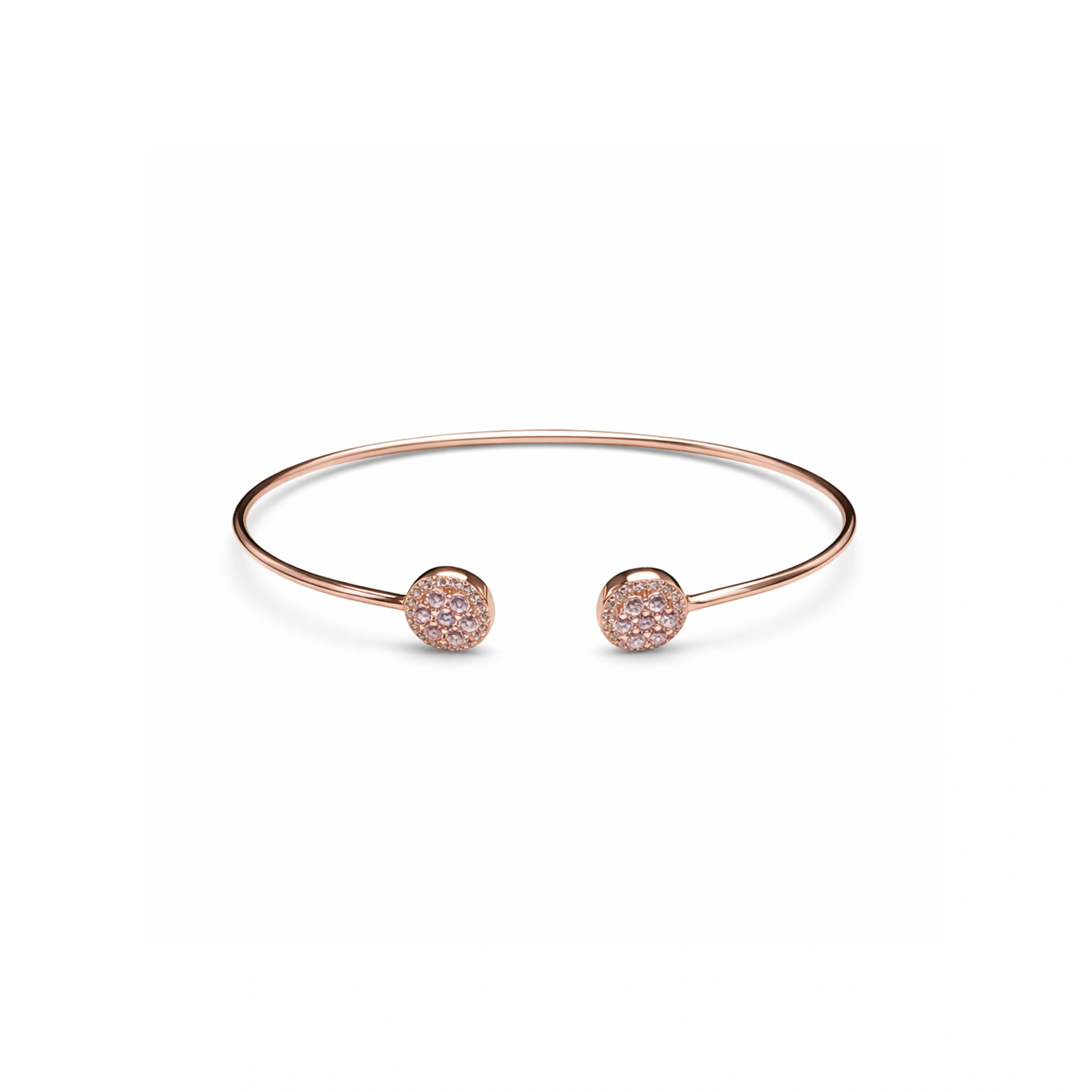925 Silver Rose Gold Plated Crystal Studded Open Cuff Bracelet for Women