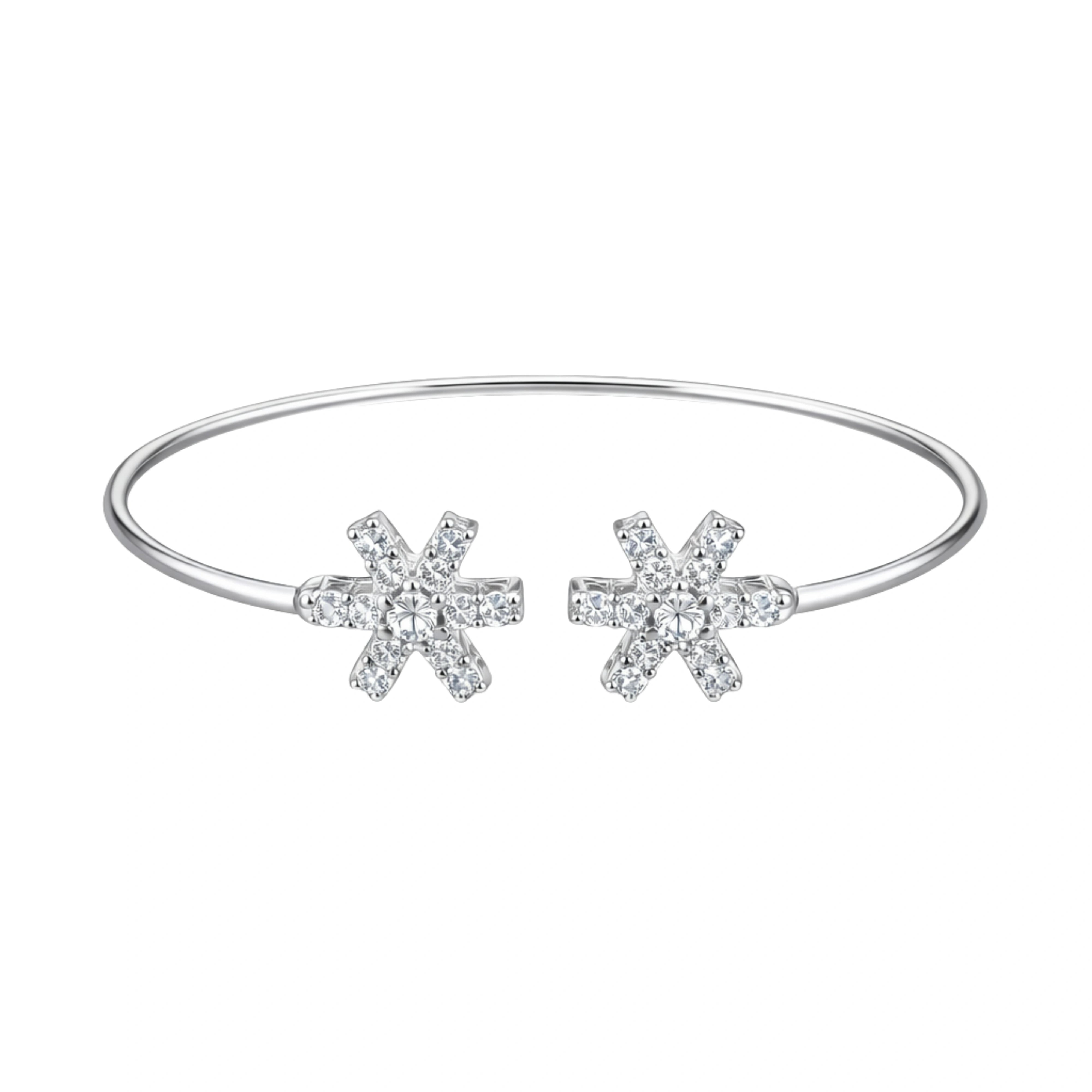 925 Sterling Silver CZ Star Open Kada