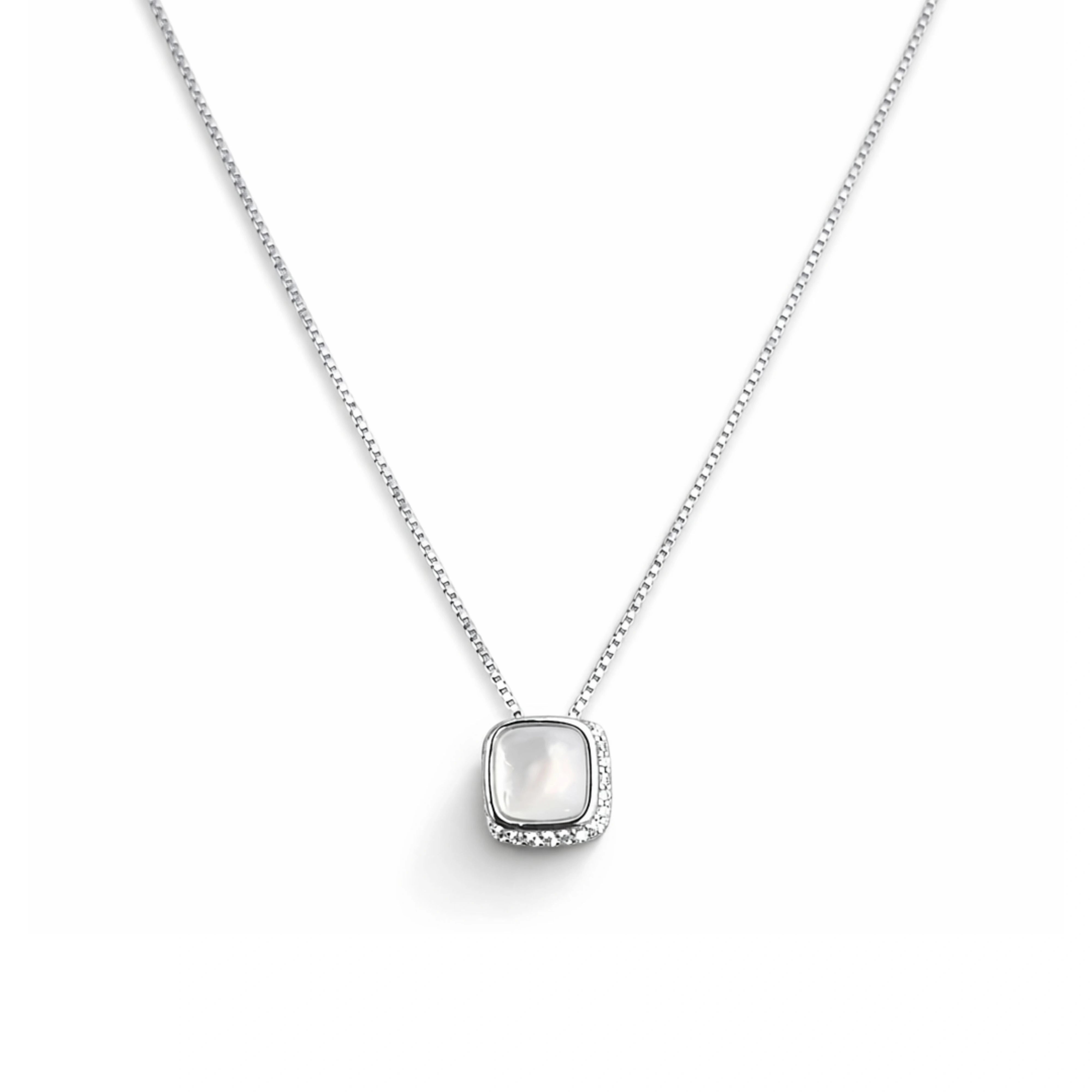925 Sterling Silver Square Mother of Pearl Pendant Necklace for Women