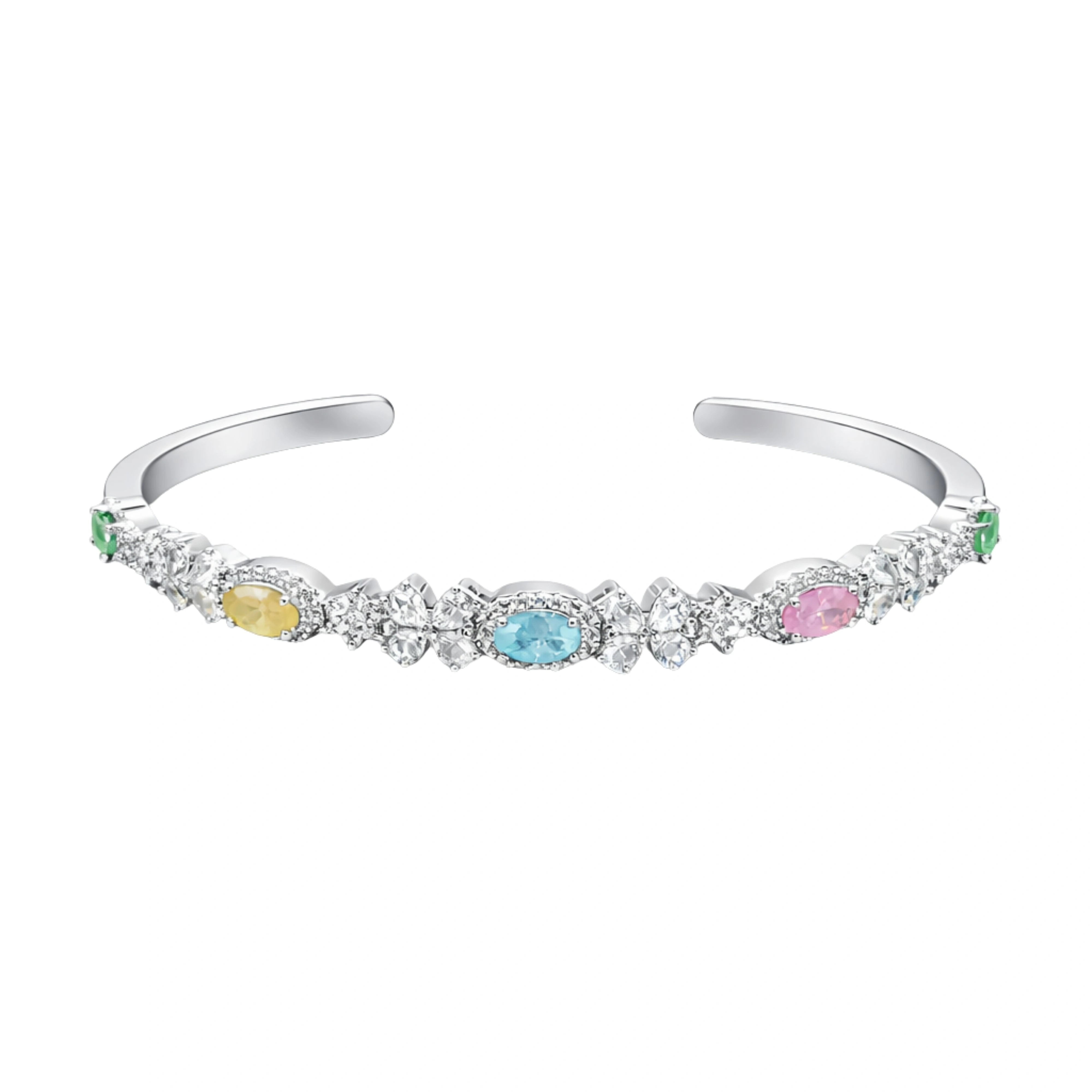 925 Sterling Silver Multi Color Stone Designer Open Kada