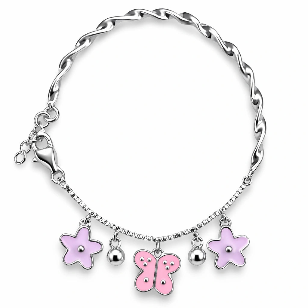 925 Sterling Silver Kids Butterfly & Star Charm Bracelet