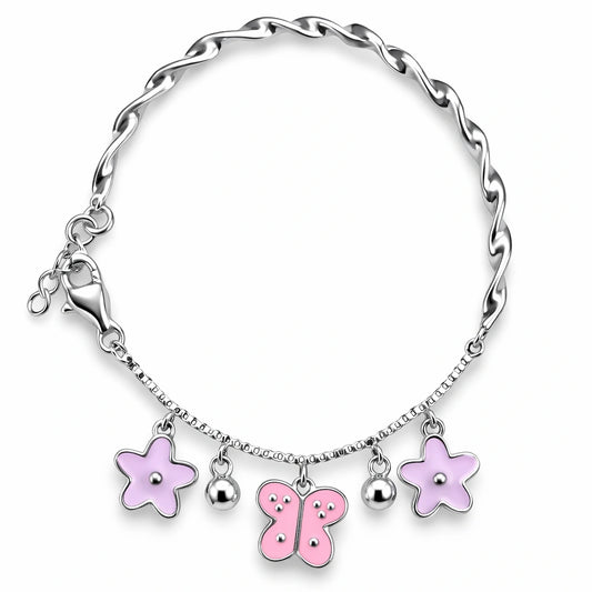 925 Sterling Silver Kids Butterfly & Star Charm Bracelet