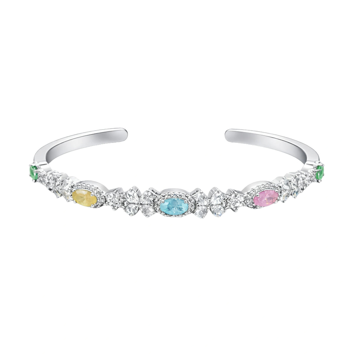 925 Sterling Silver Multi Color Stone Designer Open Kada