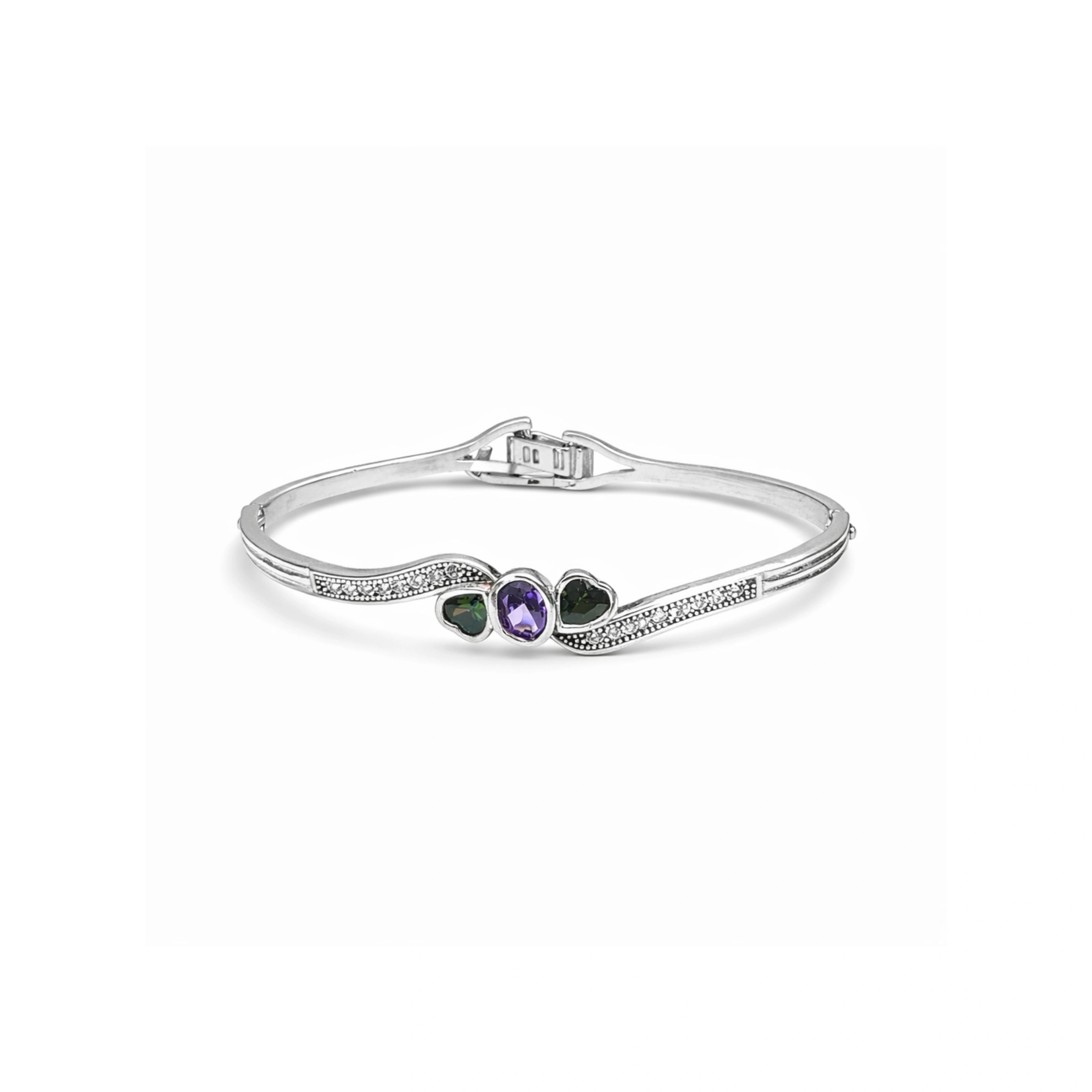 925 Silver Silver Plated Purple & Green Stone Bracelet for Women