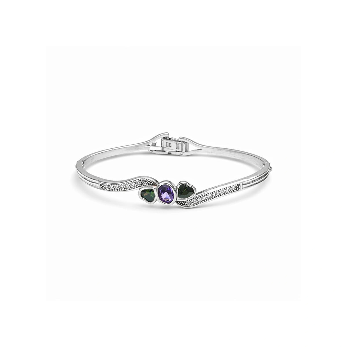 925 Silver Silver Plated Purple & Green Stone Bracelet for Women