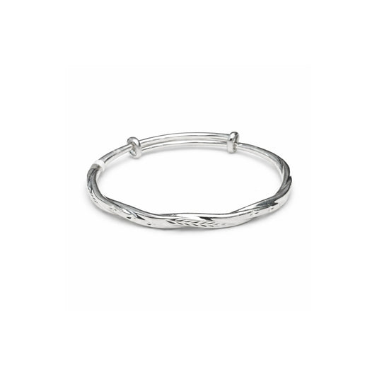 Silver Adjustable Kada Bracelet for Women | Twisted Engraved Design Bangle