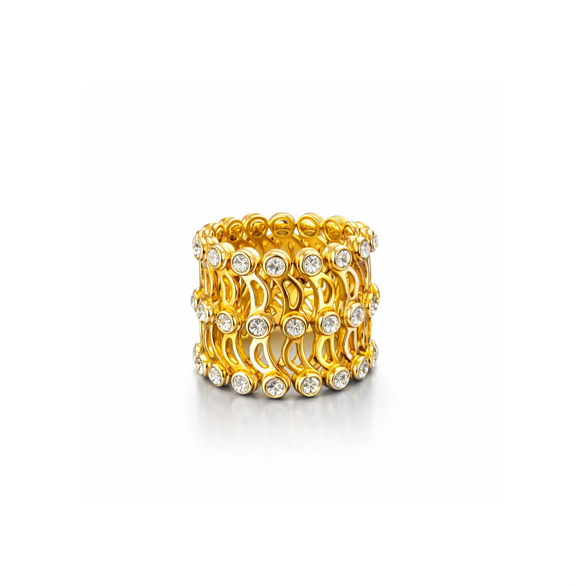 925 Silver Adjustable Gold Crystal Wide Cuff Bracelet
