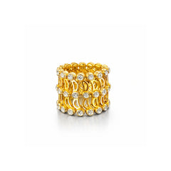 925 Silver Adjustable Gold Crystal Wide Cuff Bracelet