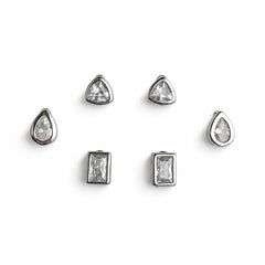925 Sterling Silver Geometric CZ Stud Earrings Set | 3 Pair Triangle, Pear & Rectangle Studs