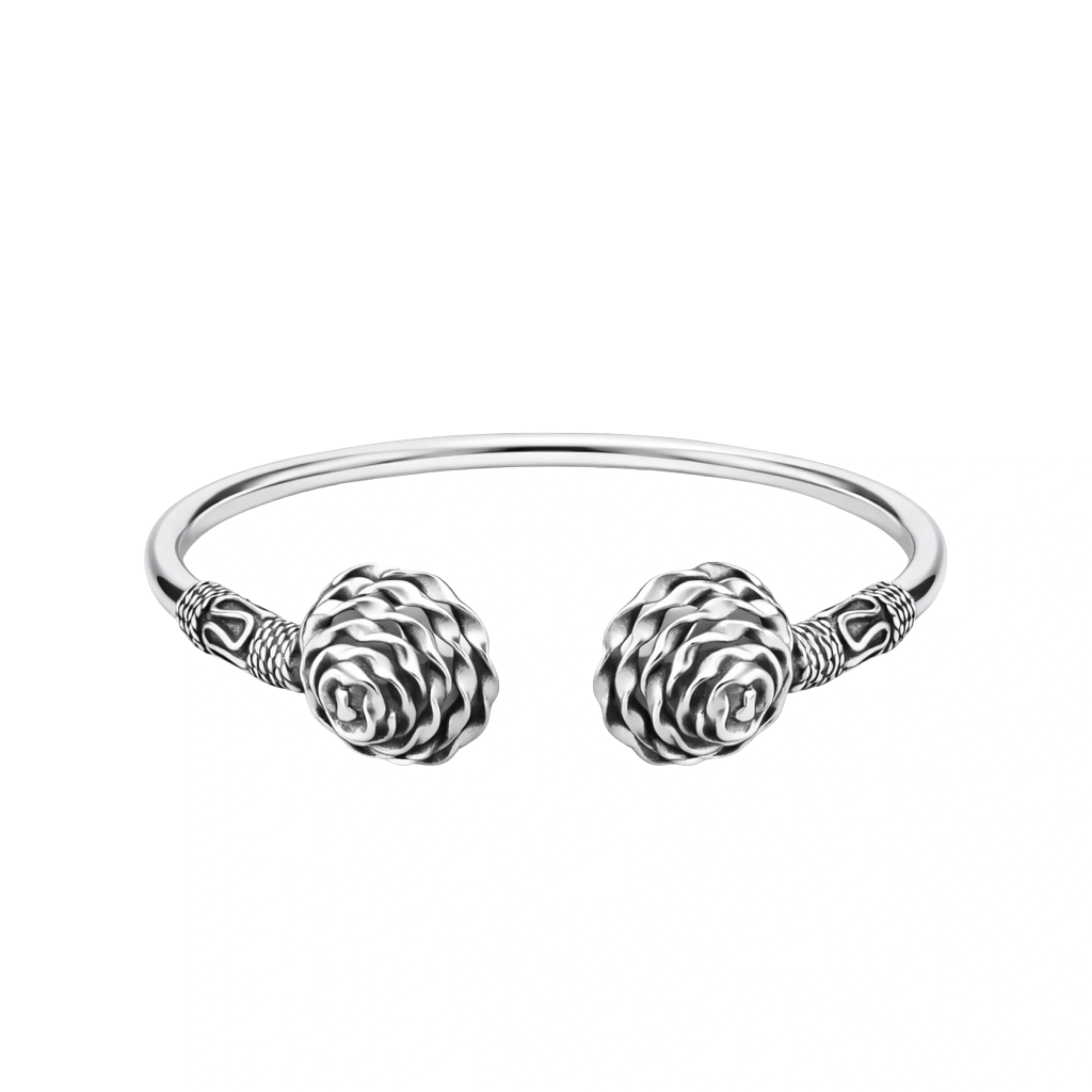 925 Silver Oxidized  Rose Design Open Kada
