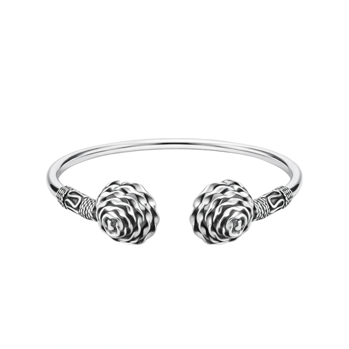925 Silver Oxidized  Rose Design Open Kada